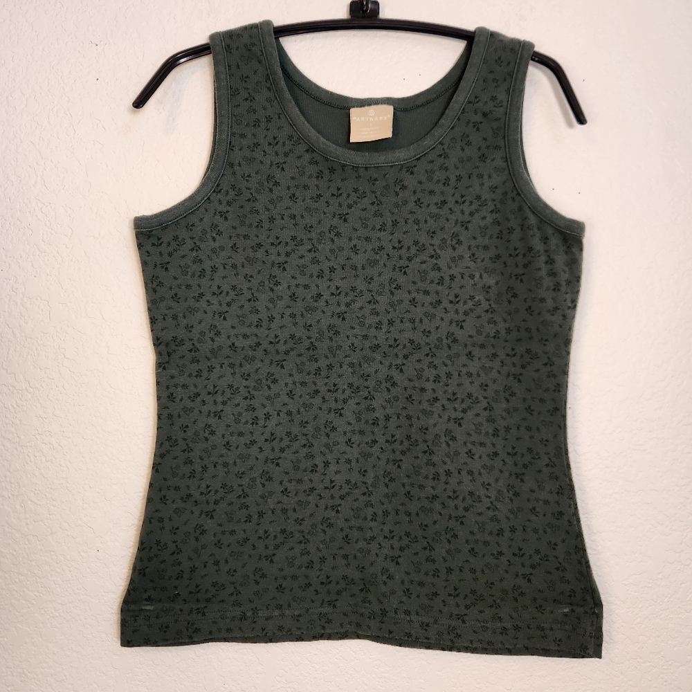 Partners Women’s‎ Dark Green Floral Tank Top, Size L